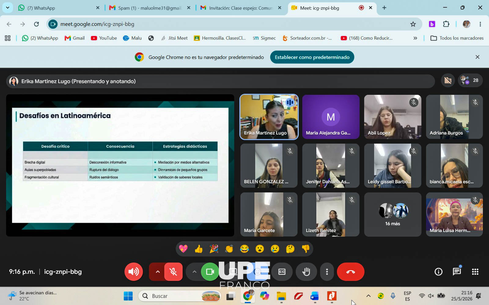 UPE Franco y la Universidad Autónoma de Baja California desarrollaron Clase Espejo Internacional sobre comunicación didáctica